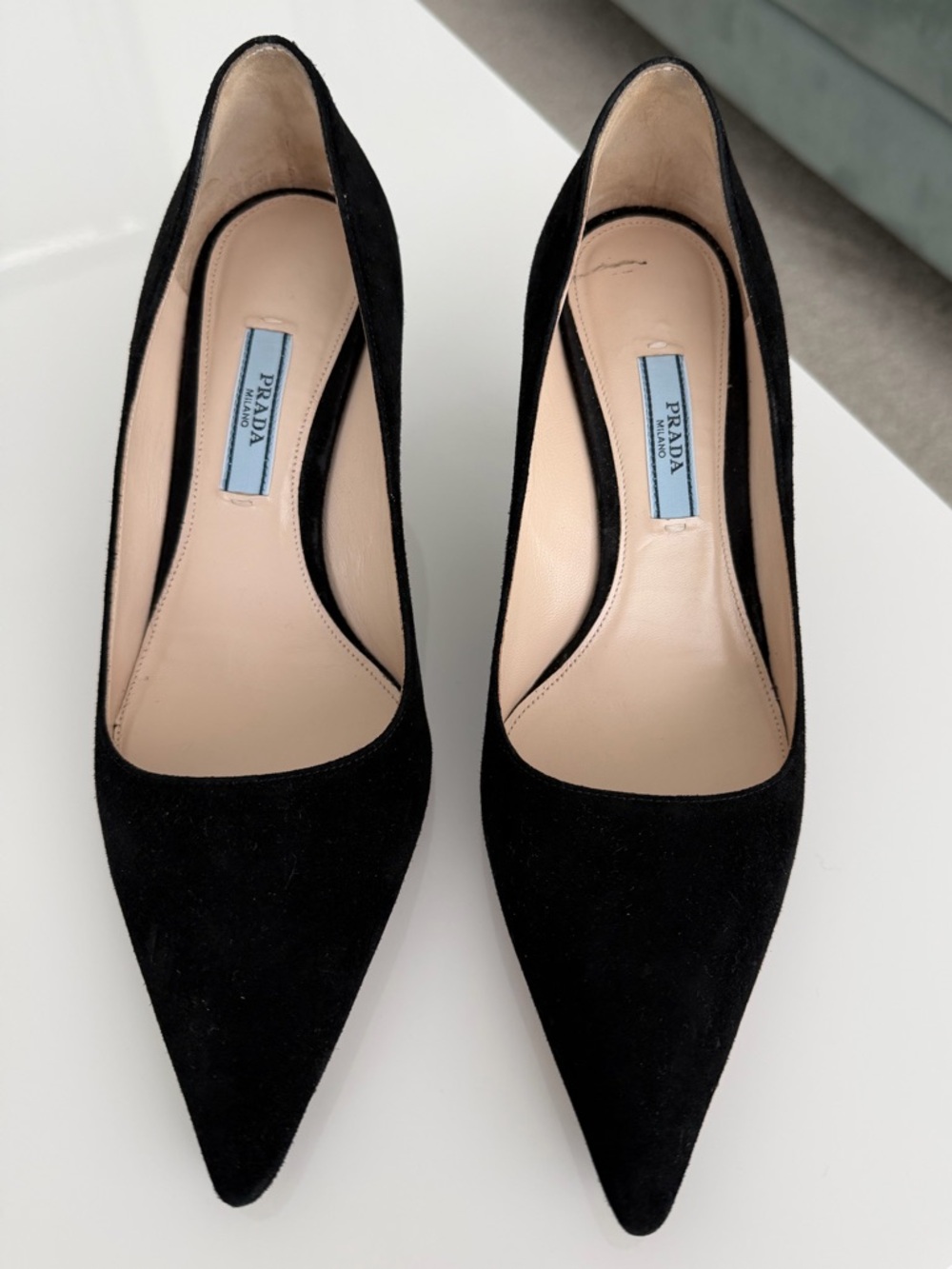 Prada Black Suede Pointed-Toe kitten heels - Classic Evening Heels